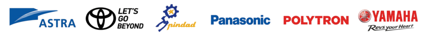 Logo-logo klien JNIUS: Astra, Toyota, Pindad, Panasonic, Polytron, Yamaha